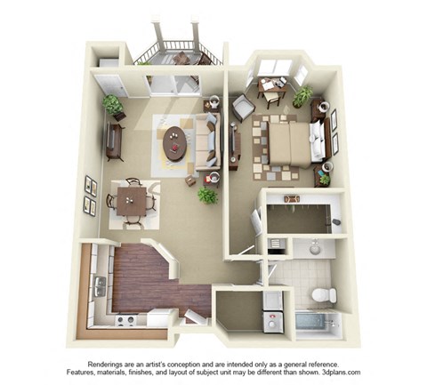 Floor plan for 1 bed, 1 bath, 860 sqft